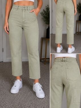 Old Navy Sky-Hi Straight Utility Jeans Sage Green High Rise Stretch Size 6